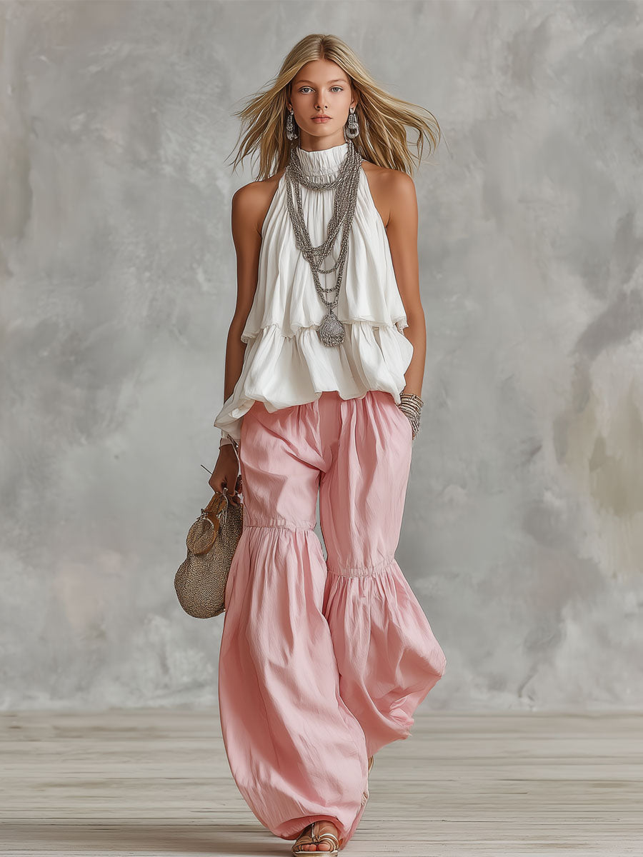 Completo Cotone: Top Senza Maniche con Collo Alto & Pantaloni