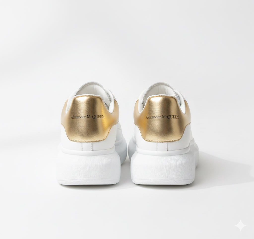 Alexander McQueen Oversized Sneaker – White/gold Luxury Craftsmanship & Urban Style