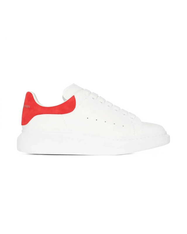 Alexander McQueen Oversized Leather Sneakers – White with Red Heel