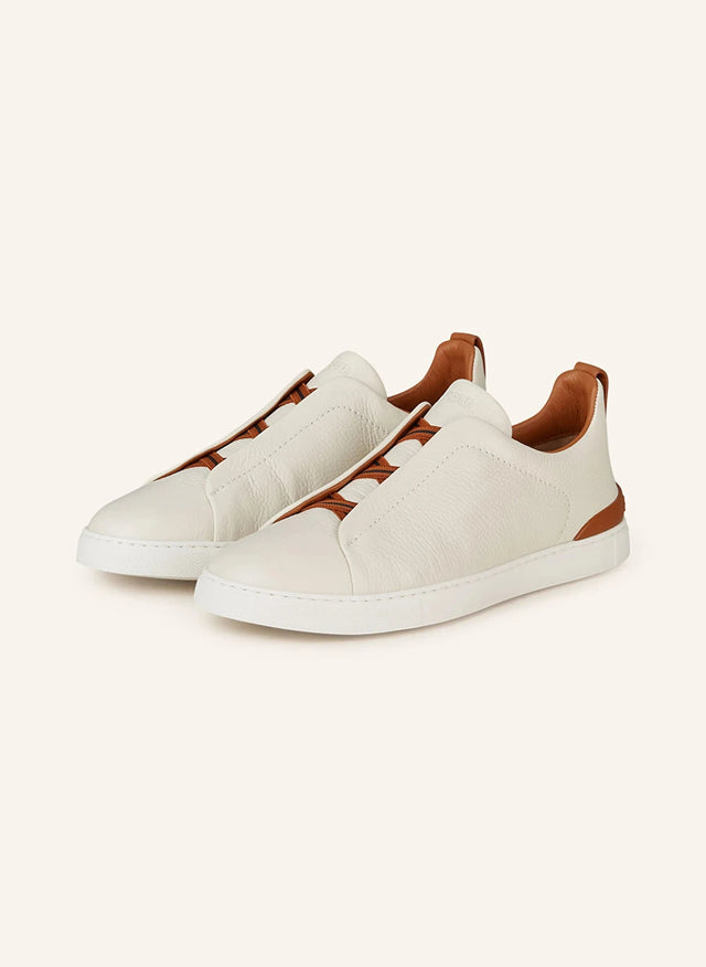 Zegna Triple Stitch™ Slip-On Sneakers – White / Cognac
