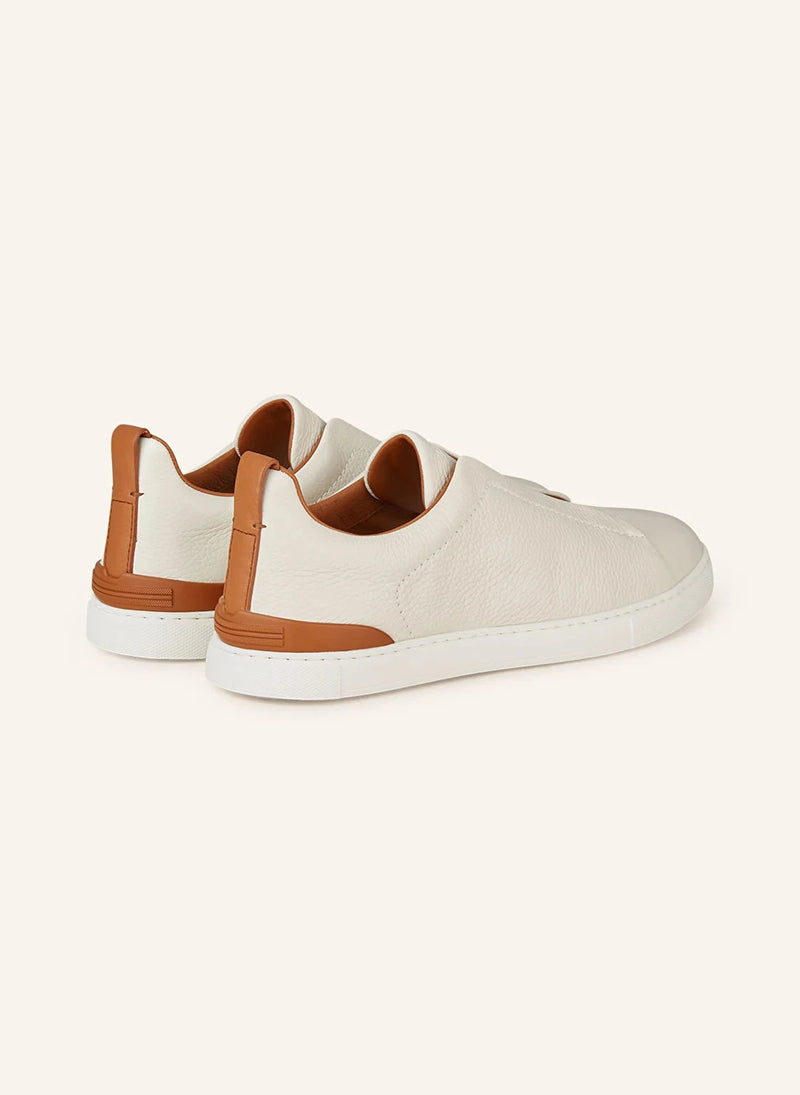 Zegna Triple Stitch™ Slip-On Sneakers – White / Cognac