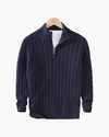Men's Cable-Knit Half-Zip Sweater – Navy Blue