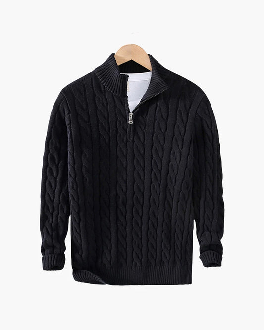 Men's Cable-Knit Half-Zip Sweater – Black
