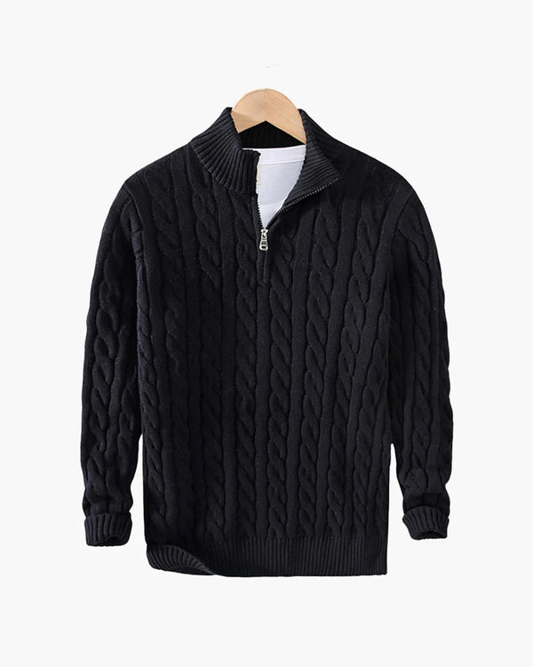 Men's Cable-Knit Half-Zip Sweater – Black