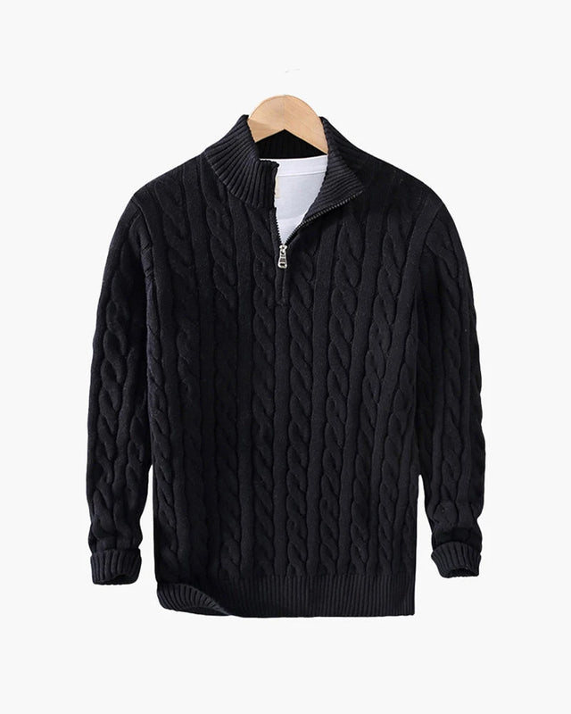 Men's Cable-Knit Half-Zip Sweater – Black