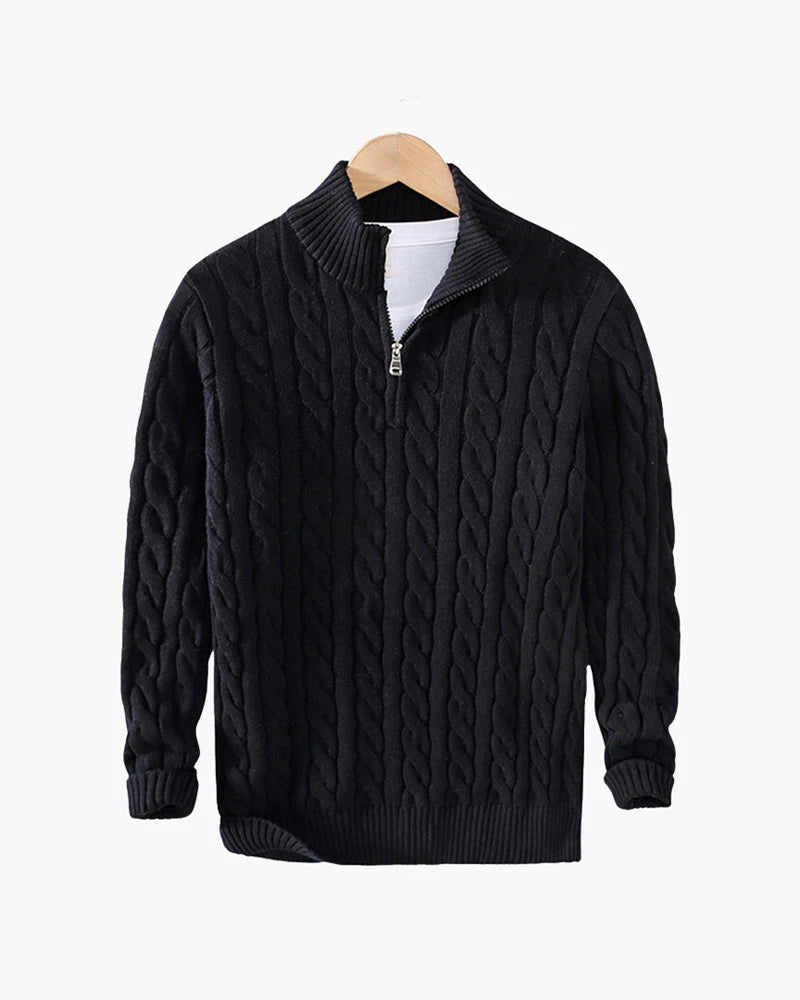 Men's Cable-Knit Half-Zip Sweater – Black