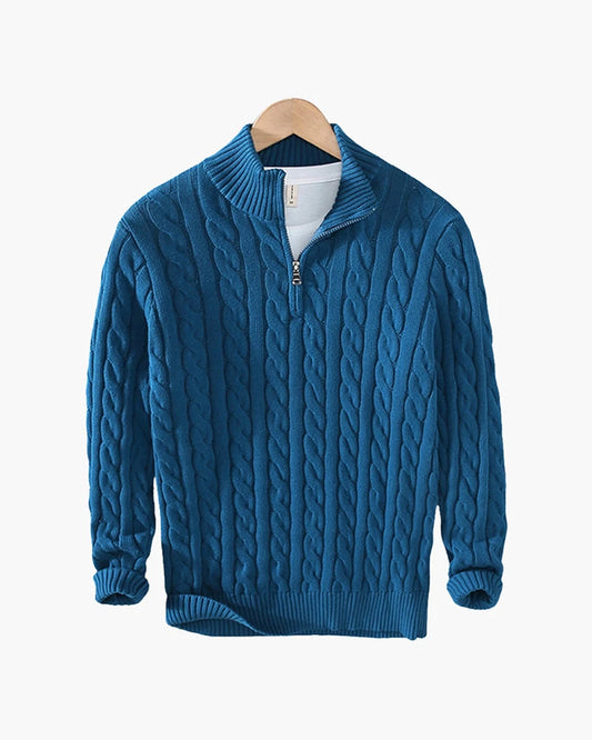 Men's Cable-Knit Half-Zip Sweater – Teal