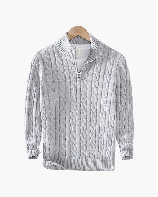 Men's Cable-Knit Half-Zip Sweater – Grey