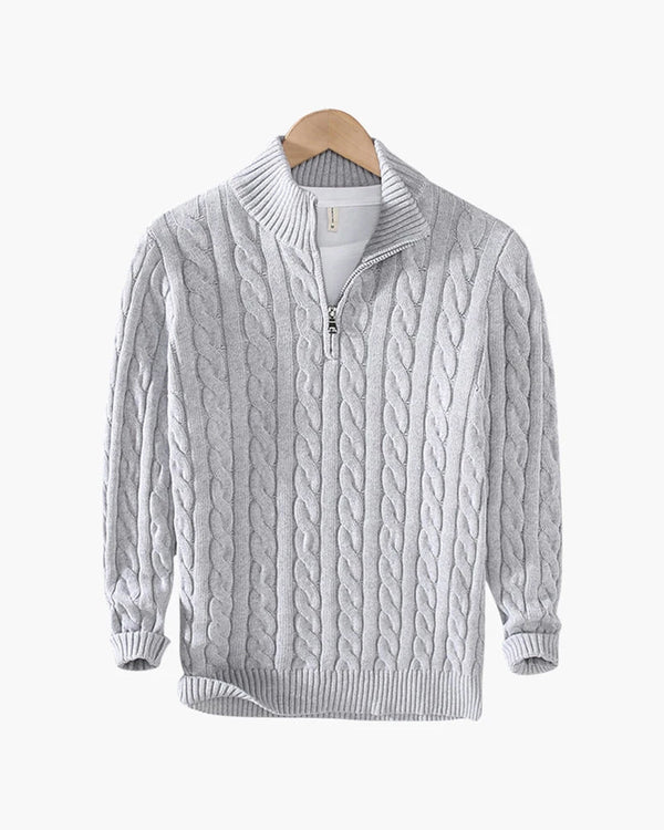 Men's Cable-Knit Half-Zip Sweater – Grey