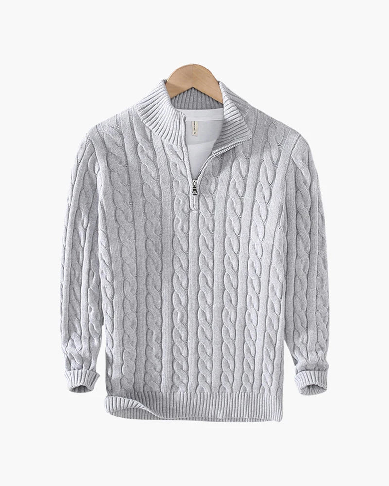 Men's Cable-Knit Half-Zip Sweater – Grey