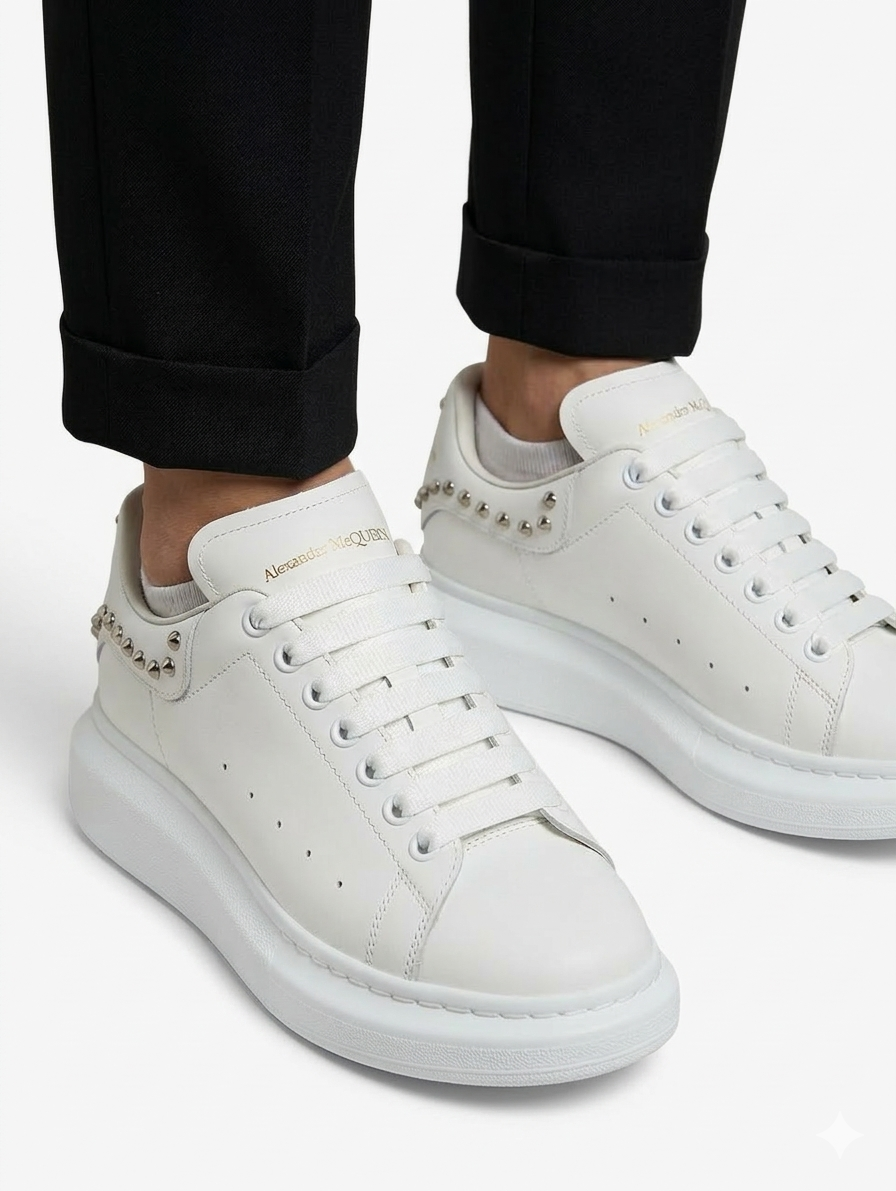 Alexander McQueen Oversized Stud-Embellished Sneakers – White Leather