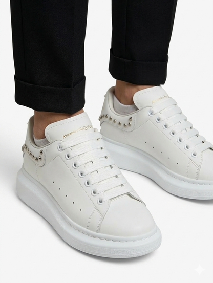 Alexander McQueen Oversized Stud-Embellished Sneakers – White Leather