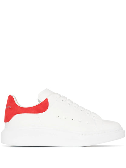 Alexander McQueen Oversized Leather Sneakers – White with Red Heel