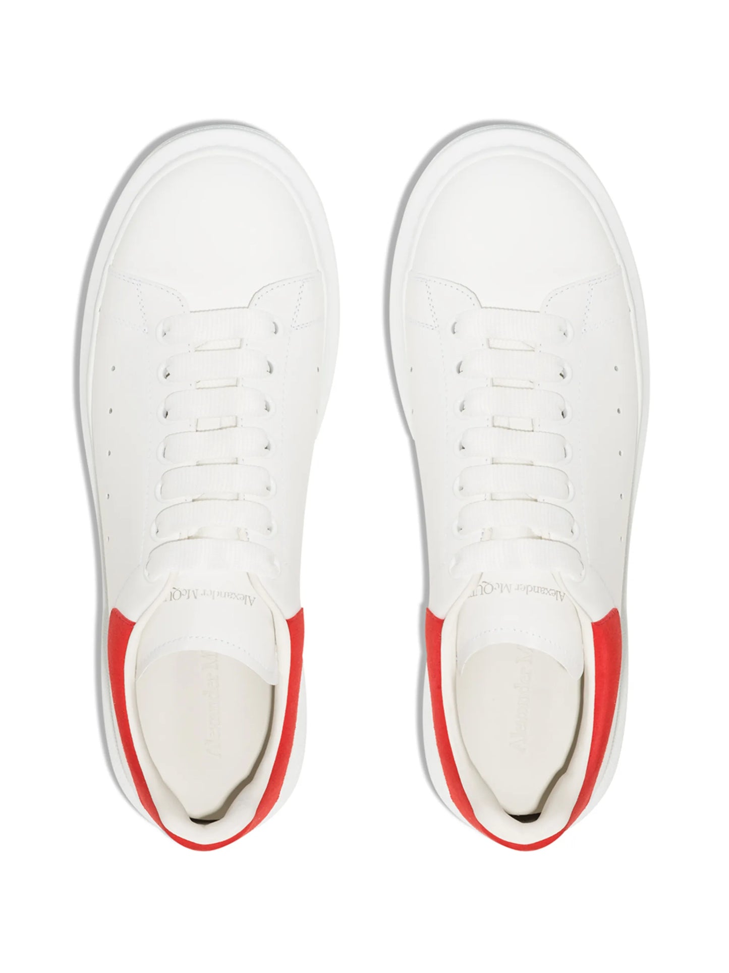 Alexander McQueen Oversized Leather Sneakers – White with Red Heel