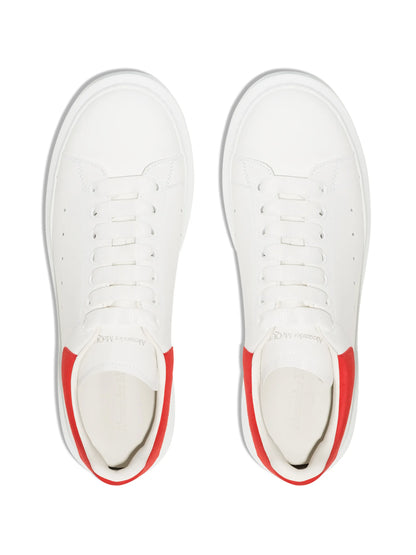 Alexander McQueen Oversized Leather Sneakers – White with Red Heel