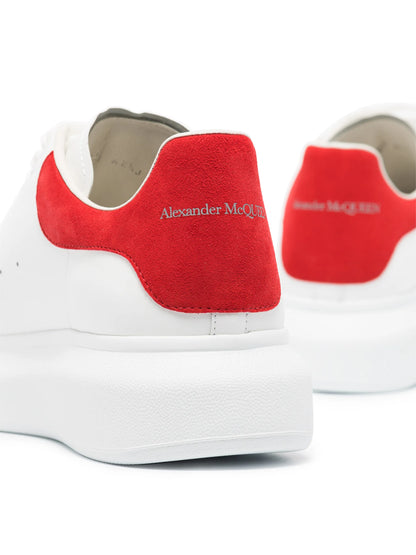 Alexander McQueen Oversized Leather Sneakers – White with Red Heel