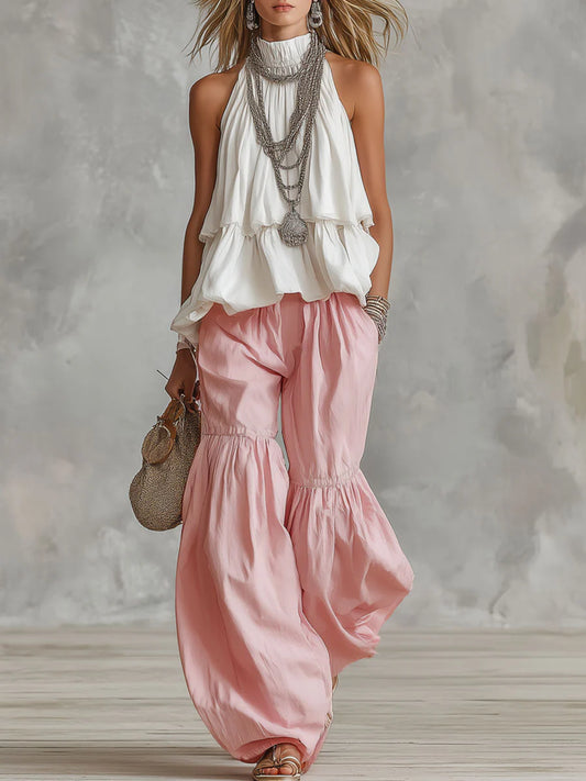 Completo Cotone: Top Senza Maniche con Collo Alto & Pantaloni