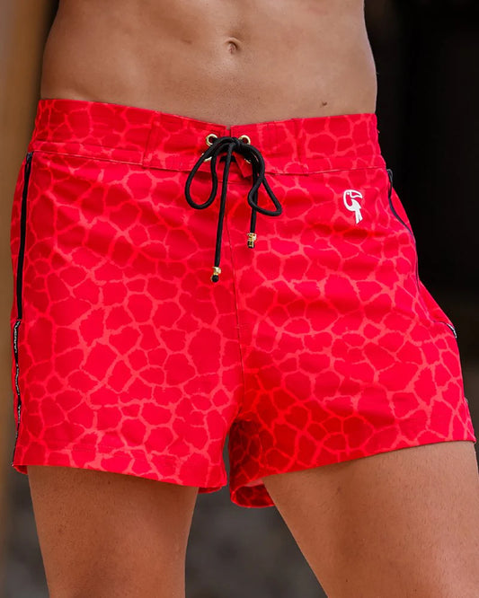 Mirage Red Giraffe Swim Shorts with Compression Liner