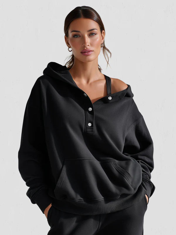Sudadera Oversized Snap-Fit – Algodón Suave con Interior Acolchado