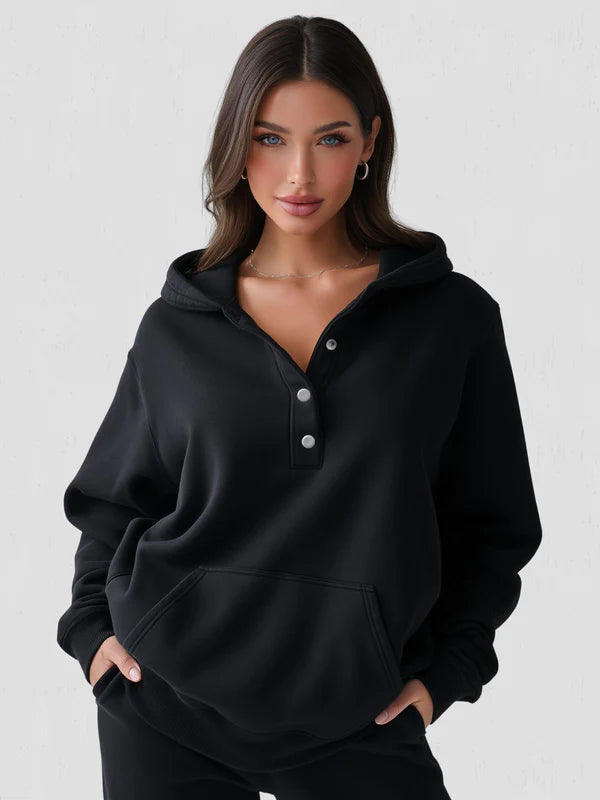 Sudadera Oversized Snap-Fit – Algodón Suave con Interior Acolchado