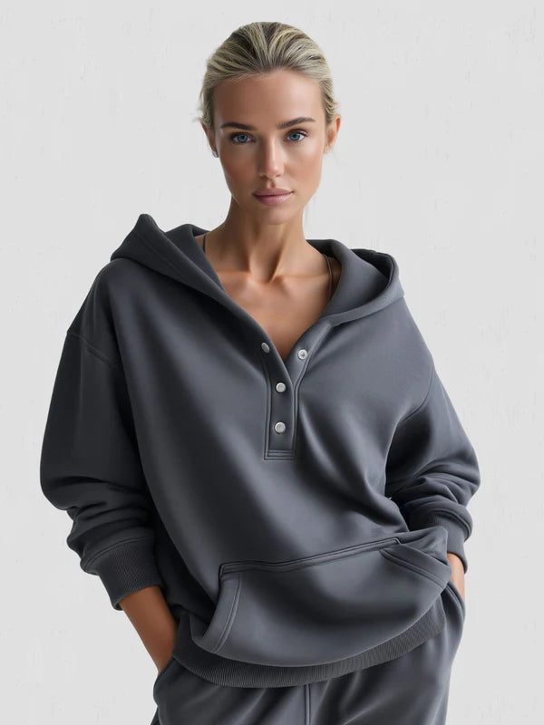Sudadera Oversized Snap-Fit – Algodón Suave con Interior Acolchado