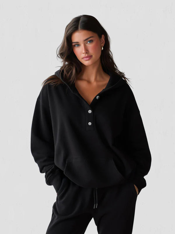 Sudadera Oversized Snap-Fit – Algodón Suave con Interior Acolchado