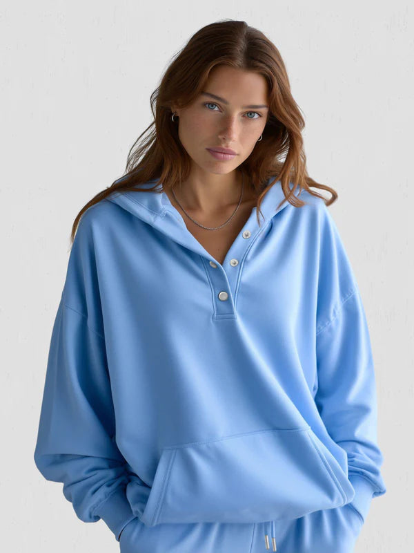 Sudadera Oversized Snap-Fit – Algodón Suave con Interior Acolchado