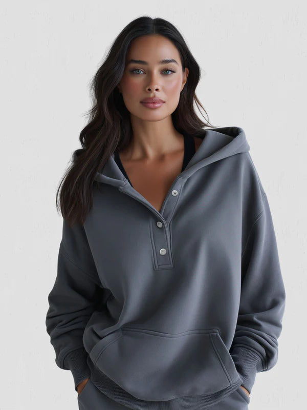 Sudadera Oversized Snap-Fit – Algodón Suave con Interior Acolchado