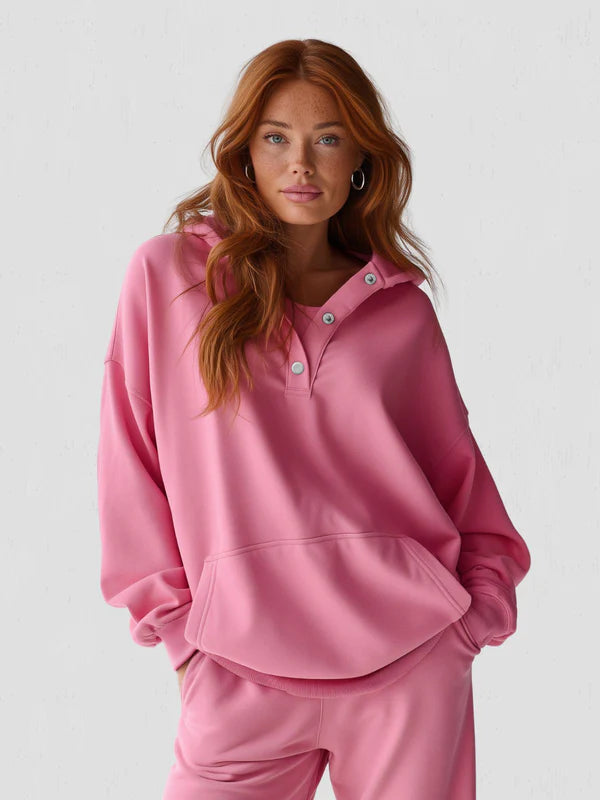 Sudadera Oversized Snap-Fit – Algodón Suave con Interior Acolchado