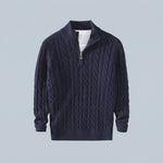 Men's Cable-Knit Half-Zip Sweater – Navy Blue
