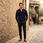 Men's Cable-Knit Half-Zip Sweater – Navy Blue