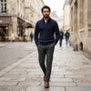Men's Cable-Knit Half-Zip Sweater – Navy Blue