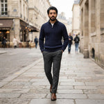 Men's Cable-Knit Half-Zip Sweater – Navy Blue