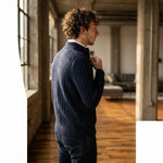 Men's Cable-Knit Half-Zip Sweater – Navy Blue