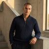 Men's Cable-Knit Half-Zip Sweater – Navy Blue