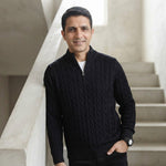 Men's Cable-Knit Half-Zip Sweater – Black