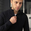 Men's Cable-Knit Half-Zip Sweater – Black