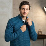 Men's Cable-Knit Half-Zip Sweater – Teal
