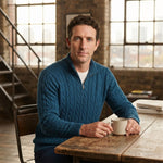 Men's Cable-Knit Half-Zip Sweater – Teal