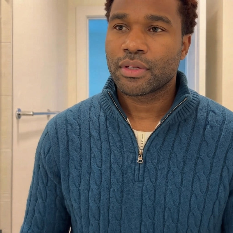 Men's Cable-Knit Half-Zip Sweater – Teal