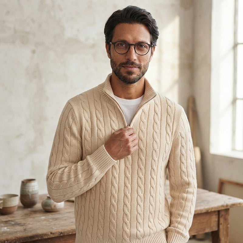 Men's Cable-Knit Half-Zip Sweater – Cream