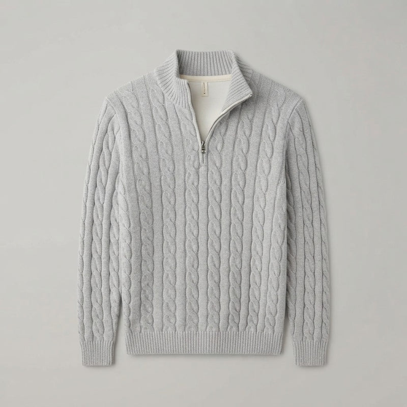 Men's Cable-Knit Half-Zip Sweater – Grey