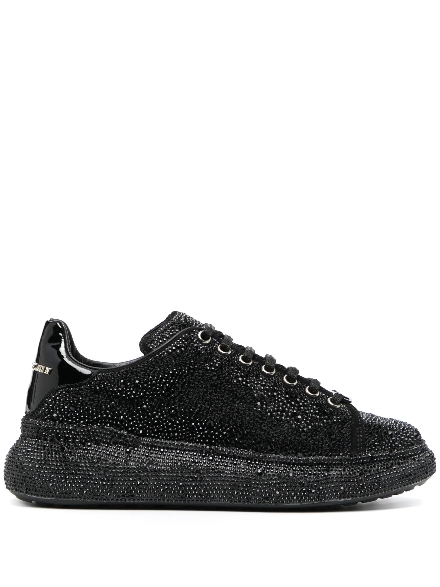 Philipp Plein Crystal Embellished Low-Top Sneakers Black Leather