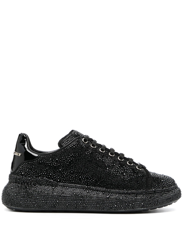 Philipp Plein Crystal Embellished Low-Top Sneakers Black Leather