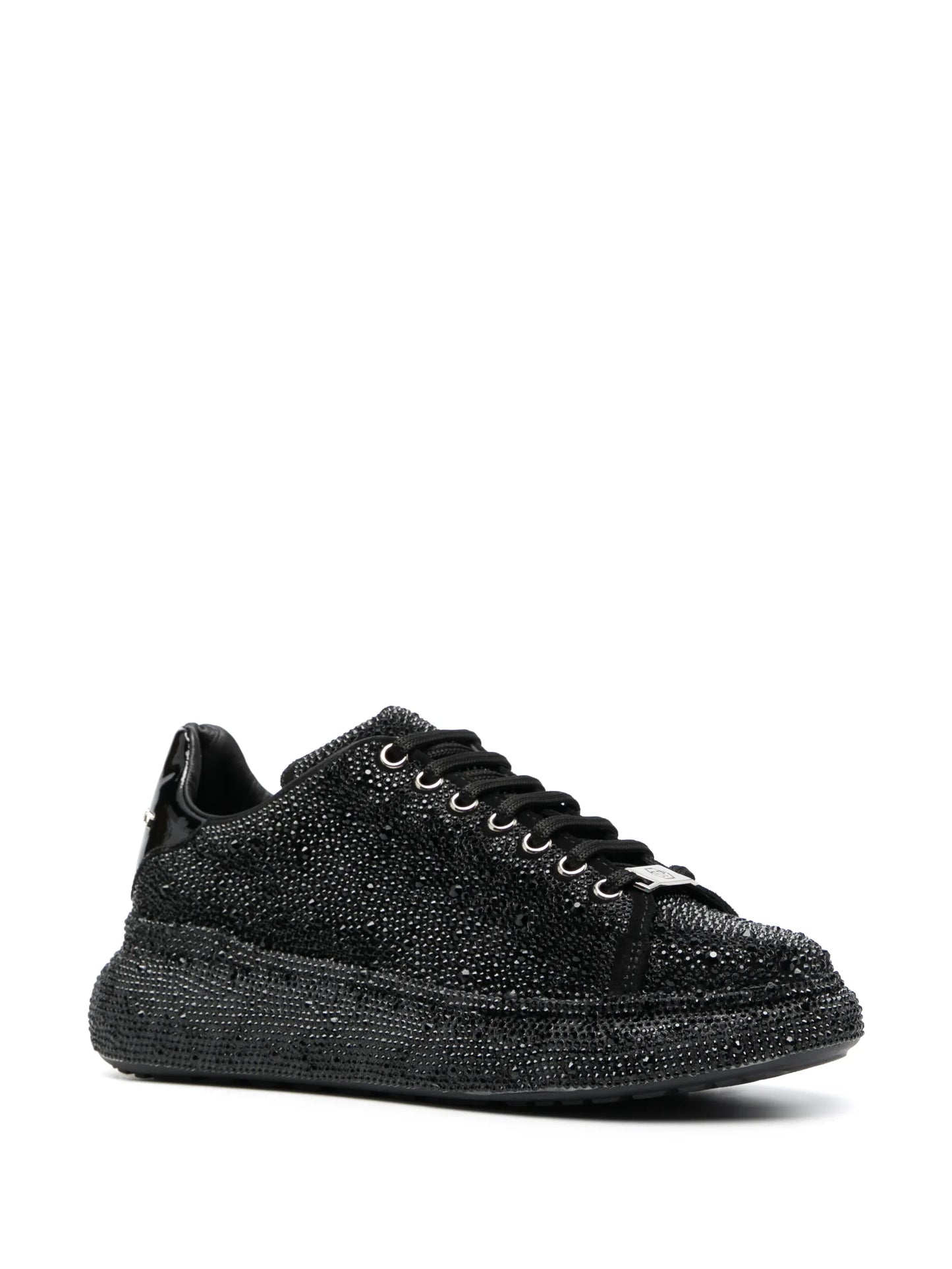 Philipp Plein Crystal Embellished Low-Top Sneakers Black Leather