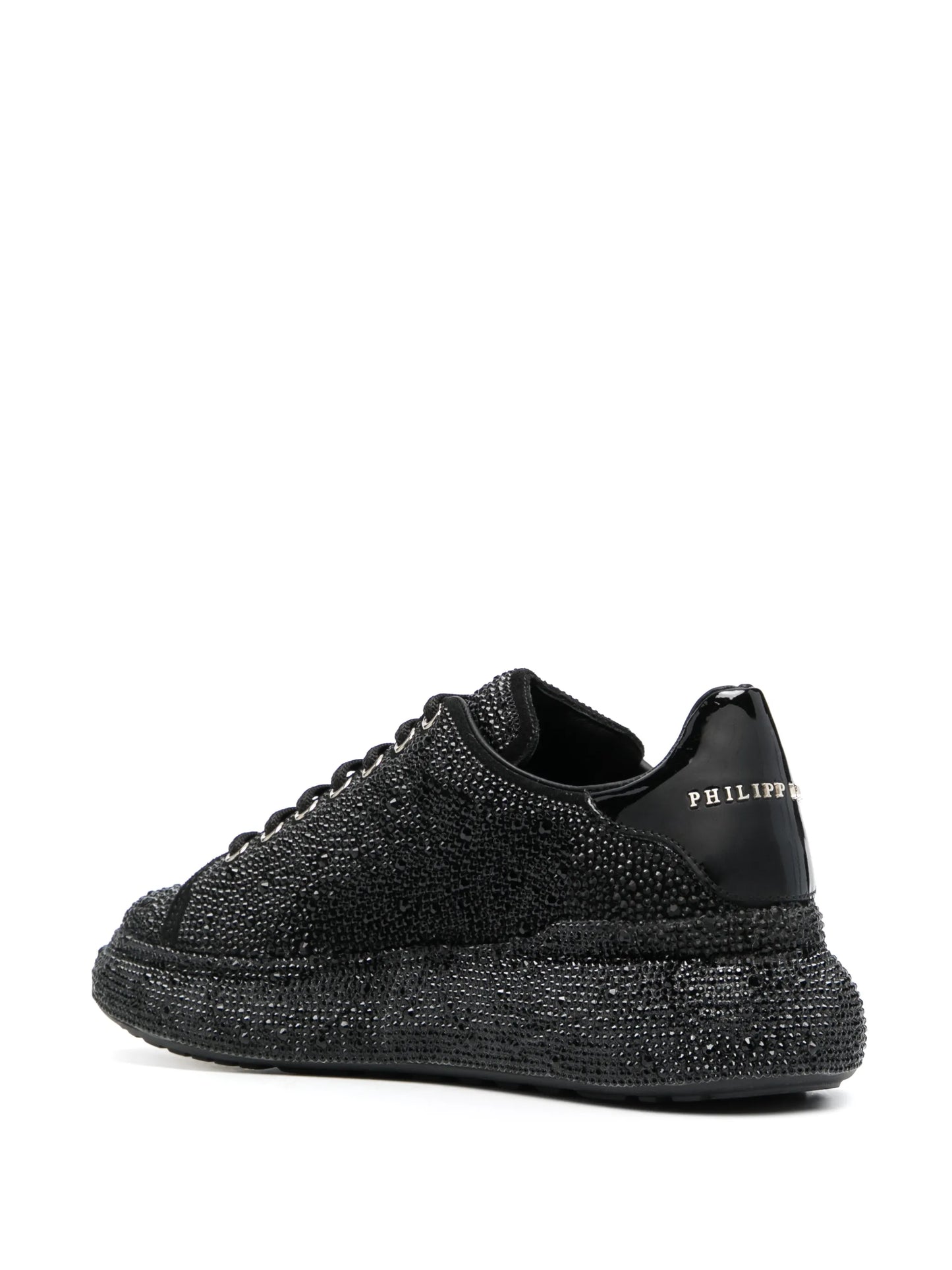 Philipp Plein Crystal Embellished Low-Top Sneakers Black Leather
