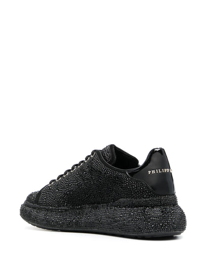 Philipp Plein Crystal Embellished Low-Top Sneakers Black Leather