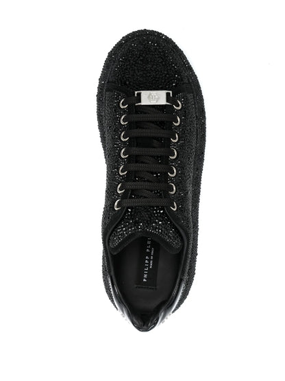 Philipp Plein Crystal Embellished Low-Top Sneakers Black Leather