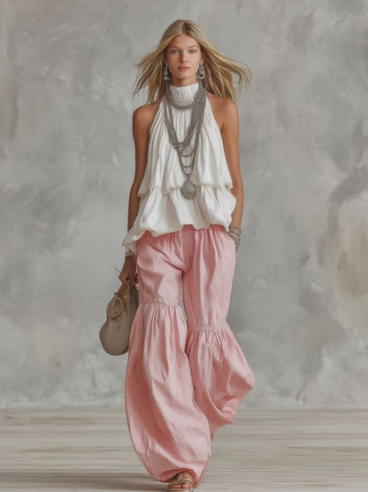 Completo Cotone: Top Senza Maniche con Collo Alto & Pantaloni